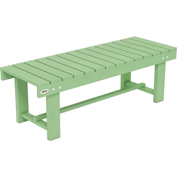 Outsunny Wooden Garden Bench, Backless Outdoor Loveseat with Slatted Seat, Light Green