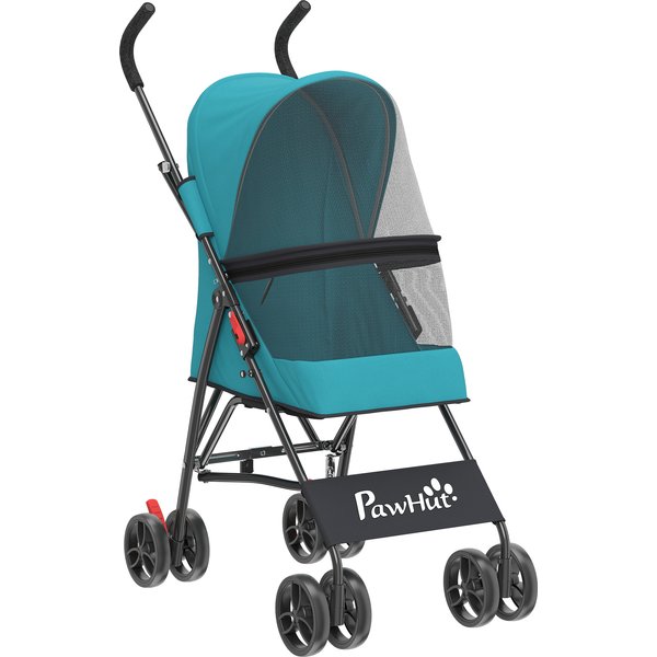 PawHut Dog Stroller, Foldable Cat Dog Pram for Miniature Breeds, Pet Stroller with Brake, Mesh Windows, Dark Green | Aosom Ireland