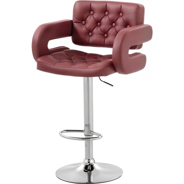 Homcom Tabouret De Bar Avec Dossier Et Accoudoirs, Hauteur RéGlable Et Repose-Pieds, Simili-Cuir Rouge-image