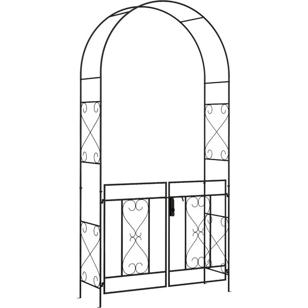 Outsunny Outdoor Garden Arch with Double Gates, Metal Garden Arbor for Climbing Plants, Roses, Vines, 114L x 36W x 232Hcm, Black