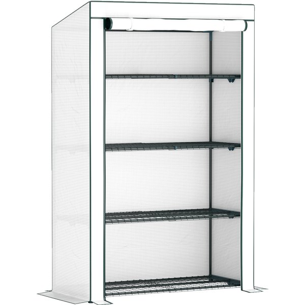 Outsunny 4 Tier Lean-to Mini Greenhouse with Reinforced PE Cover, Portable Small Greenhouse with Roll-Up Door, 110 x 50 x 171cm, Green