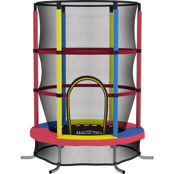 HOMCOM Kindertrampolin, Ø160 cm, Trampolin für Kinder 3–6 Jahre mit Sicherheitsnetz, L-förmige Beine, Belastung 45 kg, für Innen und Außen, Mehrfarbig Aosom