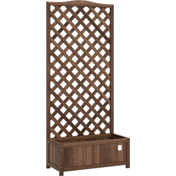 Outsunny 53L Garden Wooden Planter Box with Trellis Free Standing Flower Raised Bed with Lattice for Climbing Plants, 76cm x 36cm x 170cm, Dark Brown