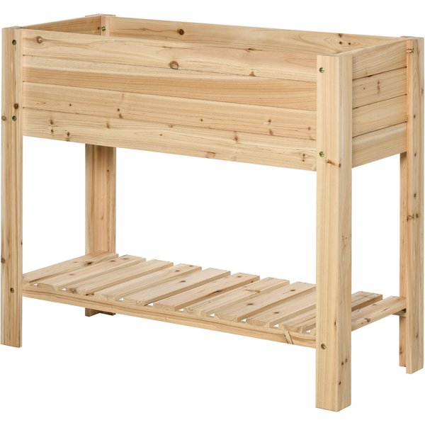Outsunny Wooden Raised Garden Plant Stand Outdoor Tall Flower Bed Box with Clapboard, Nature Wood Color 100 x 40 x 84cm|Aosom Ireland