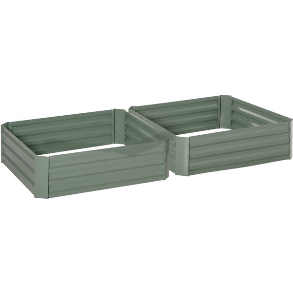 Outsunny Set of 2 291L Raised Garden Bed, Elevated Galvanised Planter Box for Flowers, Herbs, 100x100x30cm, Green