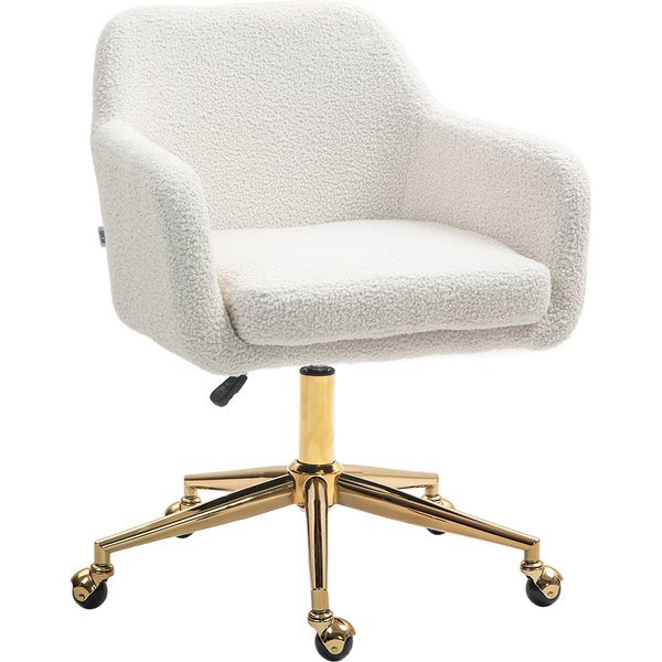 Homcom Chaise De Bureau Fauteuil De Bureau Avec Roulettes Hauteur RéGlable Assise Pivotante à 360° 60 X 61 X 79-88 Cm CrèMe-image