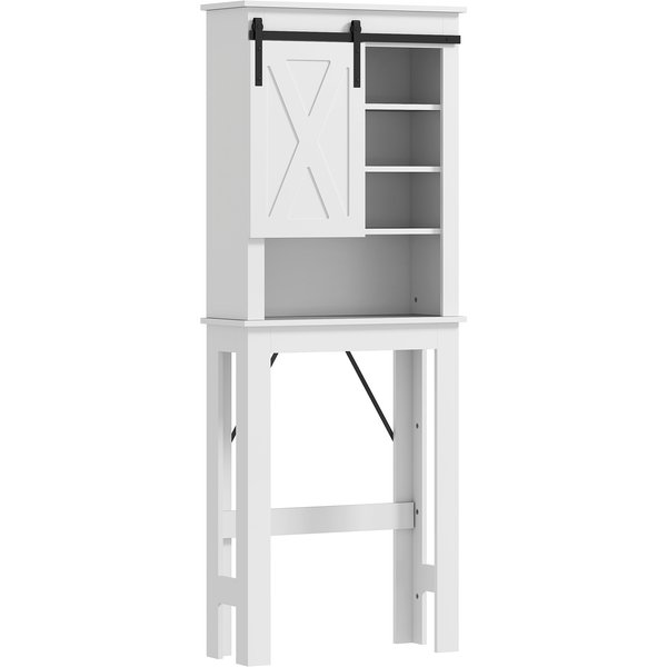Homcom Meuble Wc Dessus De Toilette Avec Porte Coulissante, Avec 6 Compartiments De Rangement, Blanc-image