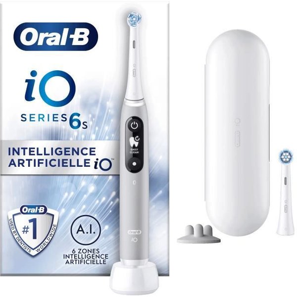 Oral-B Io 6S Brosse A Dents ÉLectrique ConnectéE Bluetooth Grise, 2 Brossettes, 1 ÉTui De Voyage-image