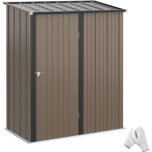 Outsunny 5 x 3ft Outdoor Storage Shed, Heavy-Duty Mental Tool Shed with Lockable Door & Corrugated Steel Roof, Brown Aosom UK