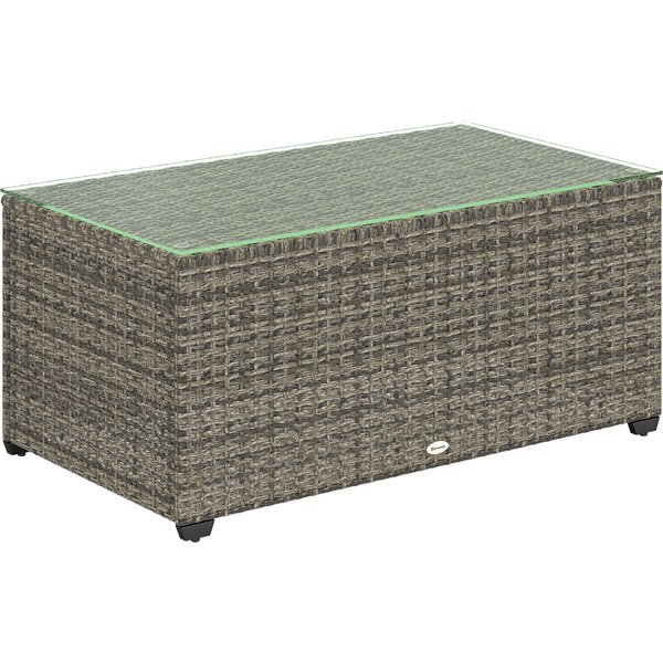 Outsunny Outdoor coffee table, woven resin side table with tempered glass top, 90 x 50 x 38 cm, Dark Gray | Aosom Ireland