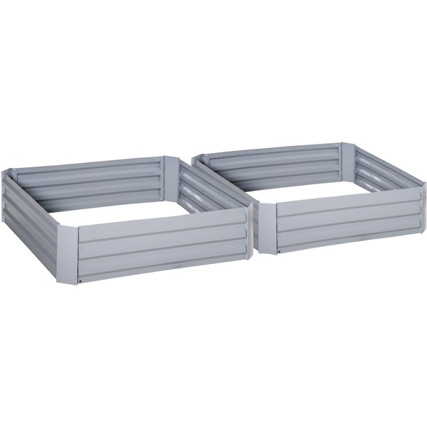 Outsunny Lot De 2 Carré Permaculture Jardin Potager Jardinage Bio Potager Balcon Dim. 100L X 100L X 30H Cm - TôLe D'acier OnduléE Gris Aosom France-image