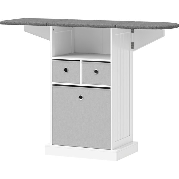 HOMCOM Ironing Cabinet with Wheels Folding Ironing Board 3 Fabric Drawers 121x37x89.5 cm White | Aosom Ireland