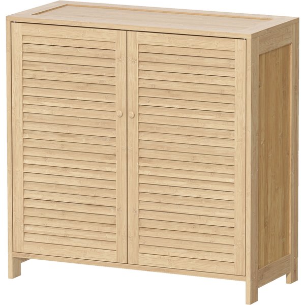 HOMCOM Bamboo Shoe Cabinet with Louvered Doors, 14 Pairs Shoe Storage Cabinet with Adjustable Shelves for Hallway, Natural | Aosom Ireland