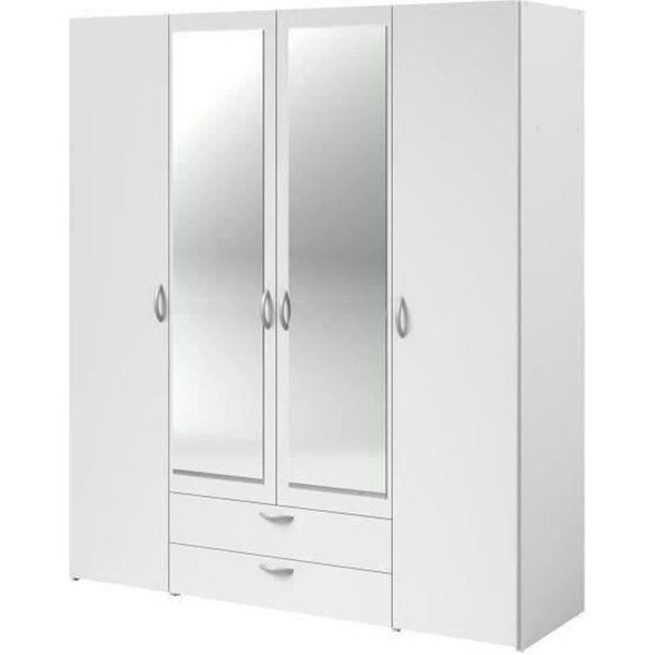 Armoire Varia - DéCor Blanc - 4 Portes Battantes + 2 Miroirs + 2 Tiroirs - L 160 X H 185 X P 51 Cm - Parisot-image