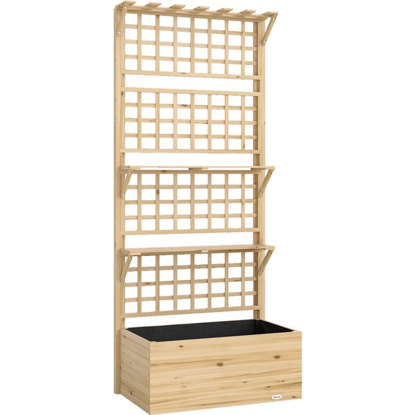 Outsunny Raised bed with Trellis & Hanging Roof, Wooden Planter with 2 Shelves, Drainage Holes, 76 x 43.5 x 177 cm | Aosom Ireland