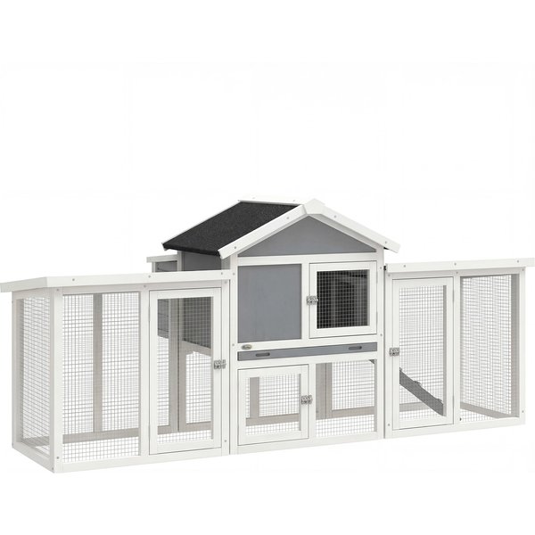 PawHut Large Wooden Outdoor Chicken Coop 204x85x93 cm with Nesting Box Run Removable Tray and Perch Gray | Aosom Ireland