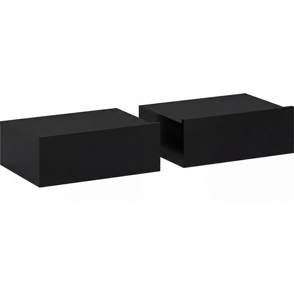 HOMCOM Floating Bedside Table Set of 2, Wall-Mounted Nightstand with Storage Drawer, Small Side End Table for Bedroom, Black | Aosom Ireland