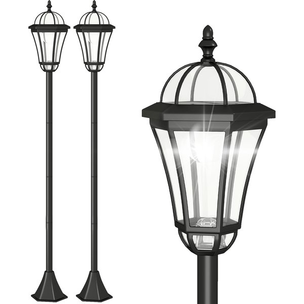 Outsunny Solar LED Garden Lamps: 2 Water-Resistant Lanterns for Patio Pathway, Auto Switch, Black | Aosom Ireland
