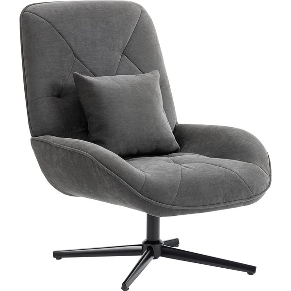 Homcom Fauteuil D'accent Pivotant, Fauteuil Rembourré En Chenille Avec Coussin Lombaire, Dossier Haut, Assise Profonde, Gris Foncé-image