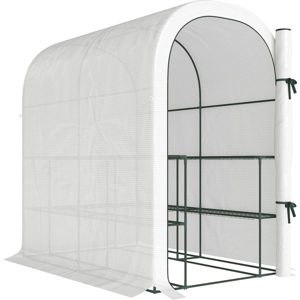 Outsunny Garden Greenhouse with 2-Tier Shelves and Roll-Up Door, Steel & PE, 123x187x189 cm, White | Aosom Ireland