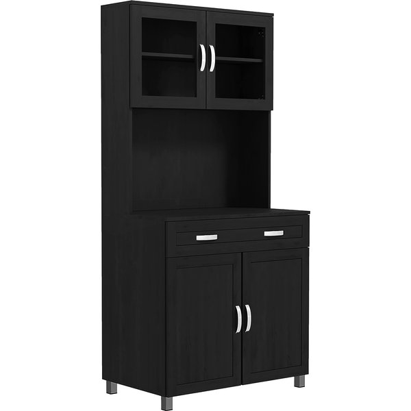 HOMCOM Hoher Küchenschrank, Küchenschrank, Geschirrschrank, 4 Türen davon 2 mit Glas, Schublade, Arbeitsfläche, verstellbare Einlegeböden, Aufbewahrungsmöbel für Wohn- und Esszimmer, 80x48x170cm, schwarz Aosom