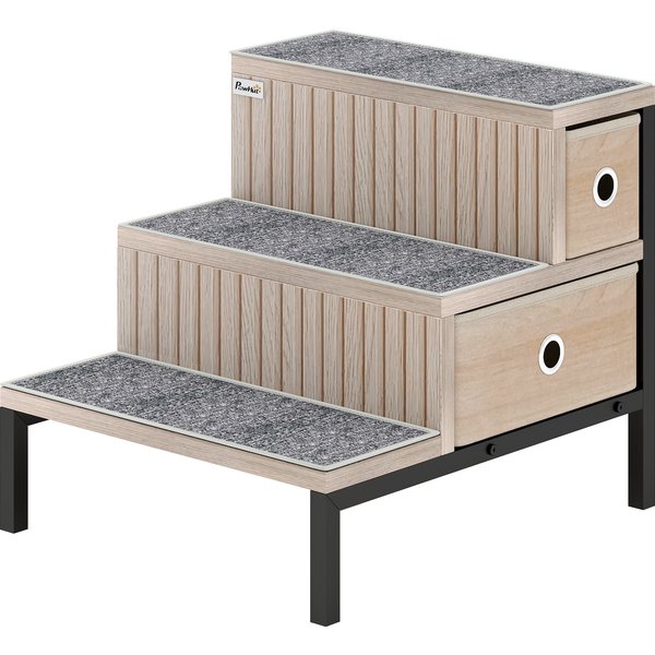 PawHut Dog Stairs with Storage, Non-Slip Cover, Pet Steps for Small Dogs & Older Cats, for Sofa, High Bed, Oak Tone