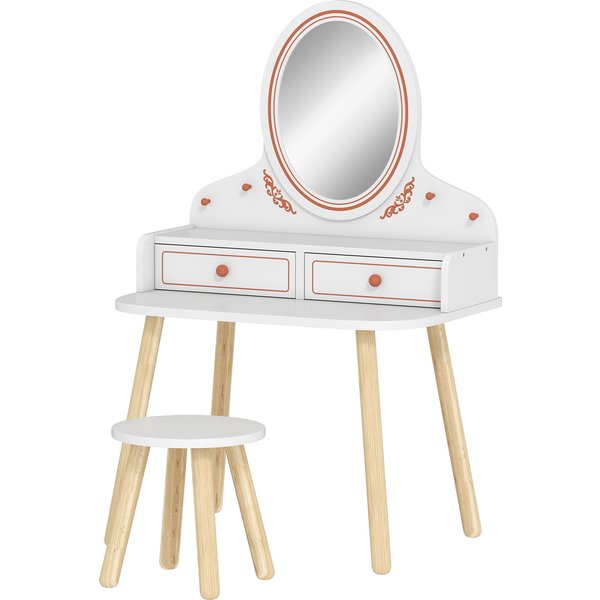 Aiyaplay Coiffeuse De Maquillage Fille Coiffeuse Enfant Avec Tabouret Et Miroir 2 Tiroirs Et Barres Suspendues 3 à 8 Ans Blanc-image