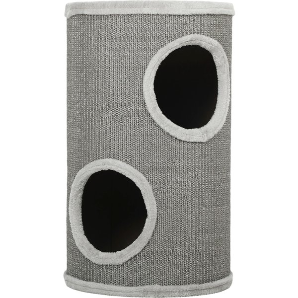 PawHut Scratching Barrel, 60 cm High Ø 35 cm Two-Story Cat Barrel with 2 Caves, Plush Rim, for 1-2 Cats up to 5 kg, Light Grey | Aosom Ireland