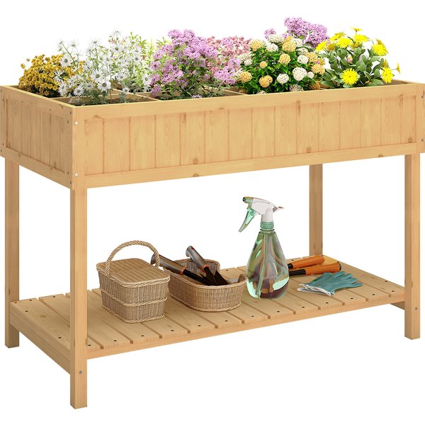 Outsunny Garden Wooden Planters, Flower Box Raised, Rectangular 8 Compartment Plant Stand, Oak Tone Aosom UK