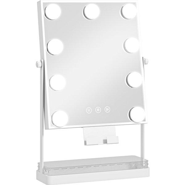 HOMCOM Hollywood Make-up-Spiegel mit Beleuchtung, drehbarer Schminkspiegel mit 9 LED-Lampen, 3 Farben, Touch-Schalter, Handyhalter und Ablage Weiß Aosom