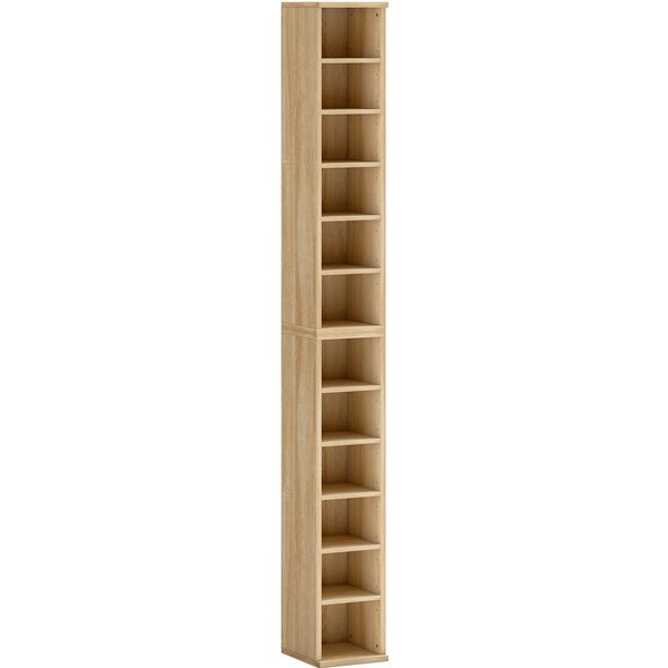 HOMCOM Set of 2 CD Media Display Shelf Unit Tower Rack with Adjustable Shelves, Oak | Aosom Ireland
