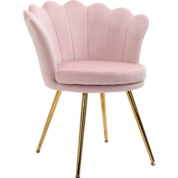 HOMCOM Sessel Wohnzimmer Relaxsessel Loungesessel mit lotusförmigem Design Polstersessel mit Metallbeine, Samtoptik, Einzelsessel für Schlafzimmer, Rosa Aosom