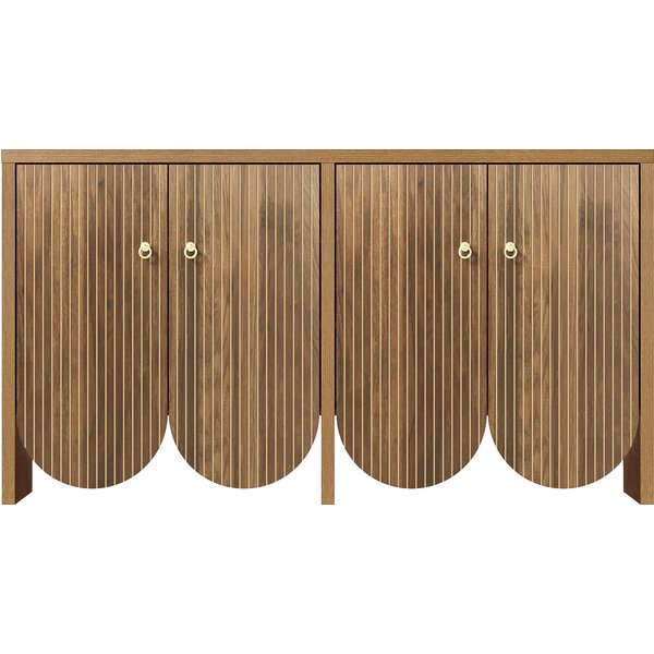 Sideboard mit 4 Türen, Vielseitiger Aufbewahrungsschrank für Wohnzimmer, Esszimmer, 147×40×80 cm, Naturfarbe