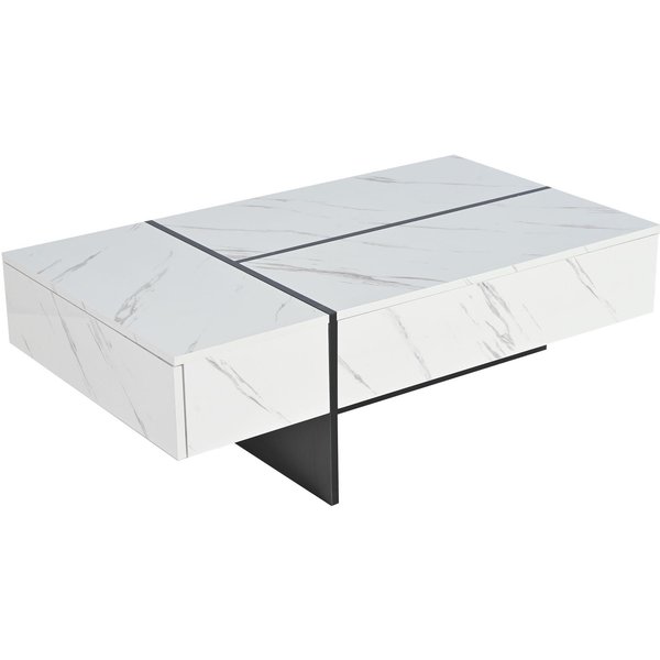 Moderner Couchtisch mit LED-Beleuchtung, 3 geräumige Schubladen, 105x60x35 cm, Weiß
