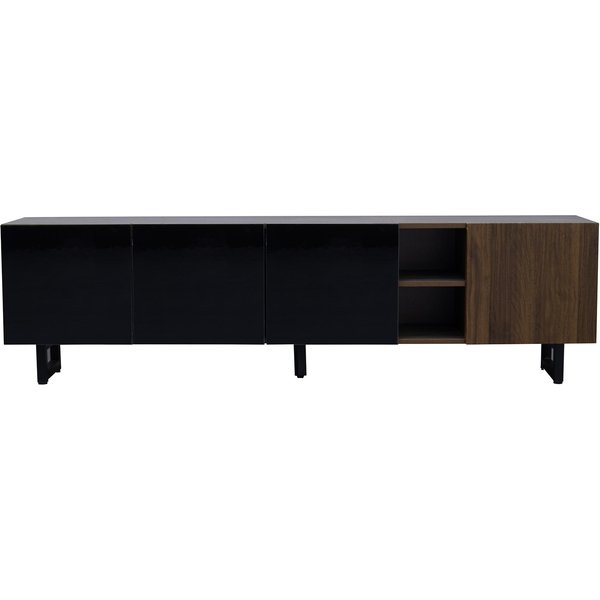 Meuble Tv Moderne 4 Portes, Grand Espace De Rangement, Design Vintage, 180X38X50 Cm, Noir+Couleur Naturelle-image