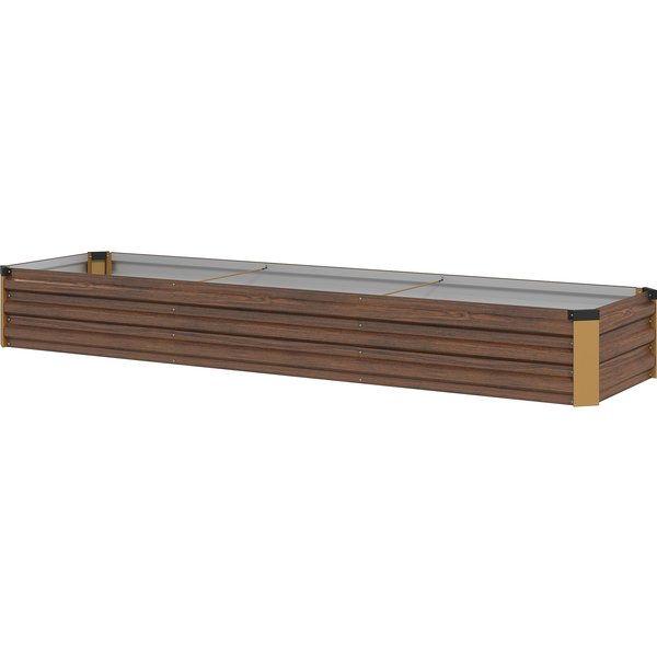 Outsunny 405L Outdoor Raised Garden Bed, Galvanized Steel Balcony Planter with Open Bottom for Plants, Flowers and Vegetables, 240x60x30 cm, Dark Wood Effect | Aosom Ireland
