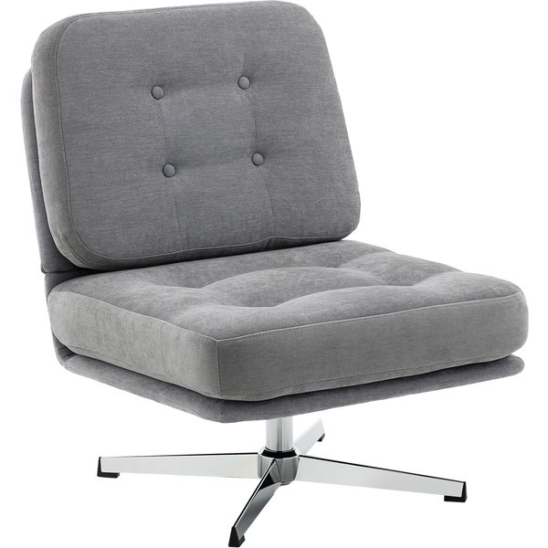 Homcom Fauteuil D'appoint Pivotant, Fauteuil De Lecture Rembourré En Chenille, Assise Large, Coussin à Ressorts Et Pieds MéTalliques, Gris Clair-image