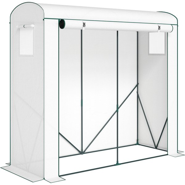 Outsunny Mini Greenhouse, Garden Tomato Growhouse with Roll-Up Door and 2 Mesh Windows, PE Cover, 200 x 75 x 188 cm, White | Aosom Ireland