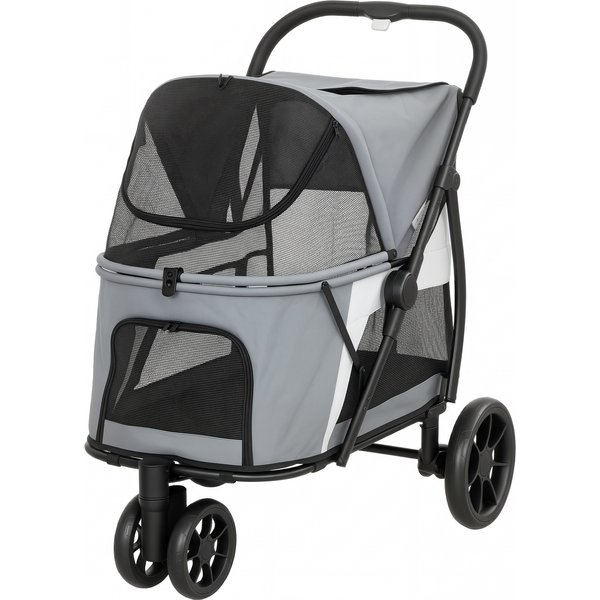PawHut Poussette Pour Chien Pliable Avec Coussin Lavable, FenêTres En Maille, 3 Roues, Pour Chiens Moyens Jusqu'à 20 Kg, Gris-image