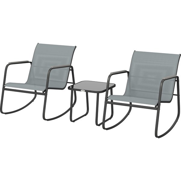 Outsunny Ensemble Bistrot De Jardin Avec 2 Chaises à Bascule Et Table, Gris-image