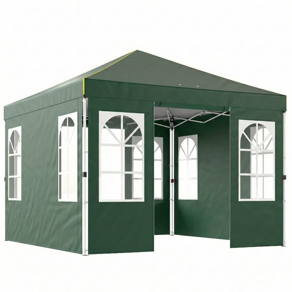 Outsunny Faltpavillon 3x3 m, Pop-up, mit 4 abnehmbaren Seitenteilen, Gartenpavillon mit UPF50+, Zentralverriegelung, höhenverstellbar, Tragetasche, Sandsäcke, Pavillon für draußen, Grün Aosom