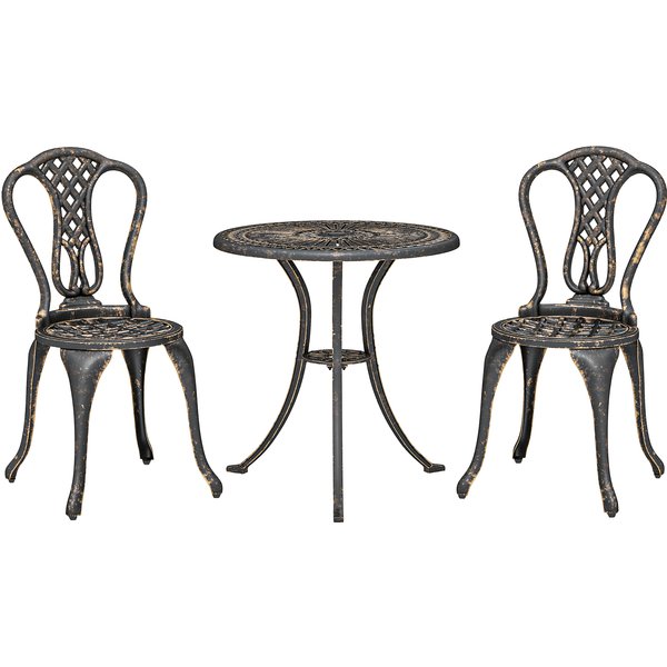 Outsunny Outdoor Bistro Set for 2 Cast Aluminium Patio Furniture with Round Table Umbrella Hole Brown | Aosom Ireland