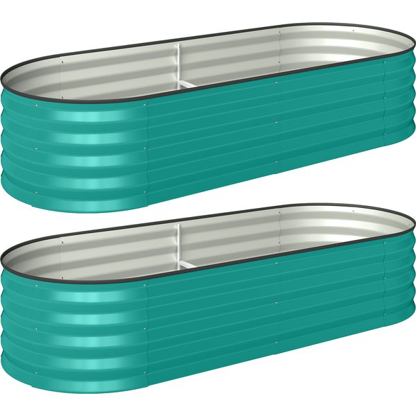 Outsunny Set of Two 150 x 60cm Steel Planters - Green | Aosom Ireland