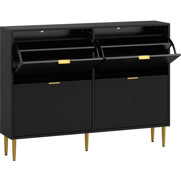 HOMCOM Schuhschrank für 20 Paar, schmaler moderner Schrank mit 4 klappbaren Schubladen, gerillten Türen und verstellbaren Einlegeböden, für Flur und Eingang, 105 x 24 x 91,5 cm, schwarz Aosom