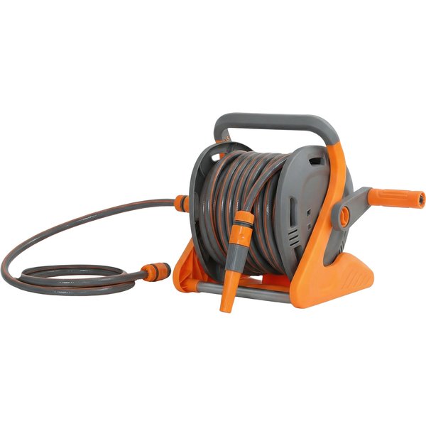 Outsunny Portable Garden Hose Reel, 20+2 m Wall Mounted Hose Reel with 2 Patterns Spray Nozzle and Crank Handle, Orange | Aosom Ireland