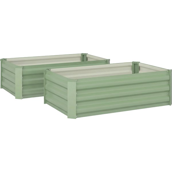 Outsunny Set of Two 100 x 60cm Steel Planter Boxes - Light Green | Aosom Ireland