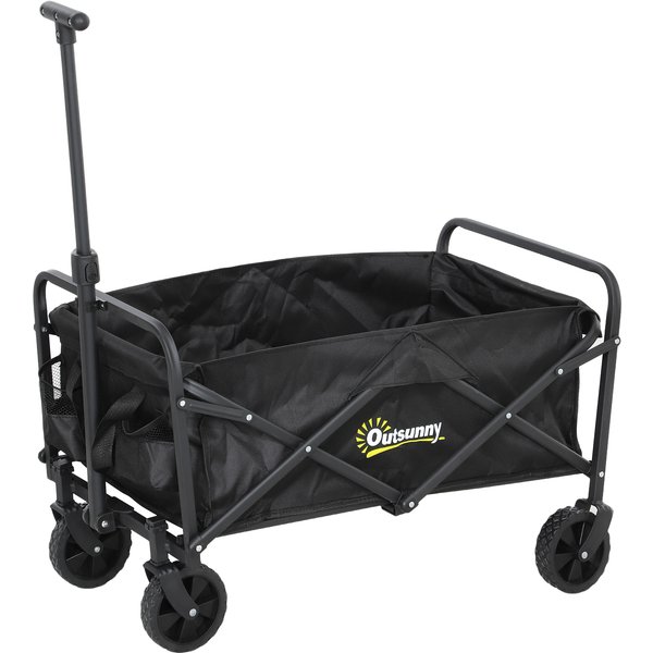 Outsunny Gartenwagen 62 L mit schwenkbaren Rädern, klappbarer Strand- und Gartenwagen aus Metall und Oxford-Gewebe mit Tasche und dreh- sowie höhenverstellbarem Griff, 76x48x86 cm, Schwarz Aosom