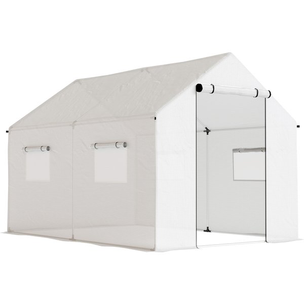 Outsunny Poly Tunnel Greenhouse Walk-in Polytunnel Greenhouse, Shelter for Plants, Pointed roof, 2 x 2 x 3m, White Aosom UK