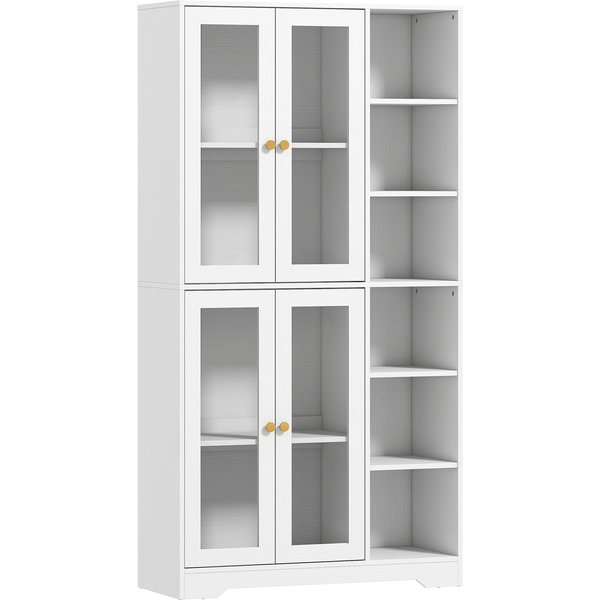 HOMCOM Glass Door Cabinet Adjustable Shelf with Large Storage Multi Storage for Kitchen White Wood Effect Aosom UK