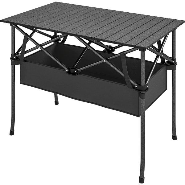 Outsunny Table Pliable Camping 93X55X68 Cm Avec Filet De Rangement Plateau Enroulable En Aluminium Sac De Transport Noir-image